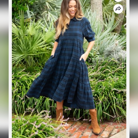 NATURAL LIFE Dresses & Skirts - NATURAL LIFE Navy and Black Plaid Flannel Midi Dress